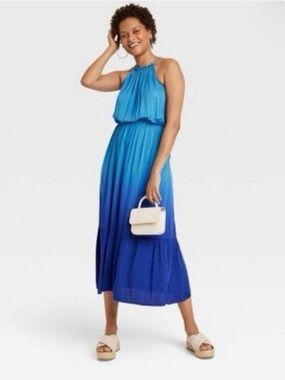 Blue Ombre Halter Maxi Dress